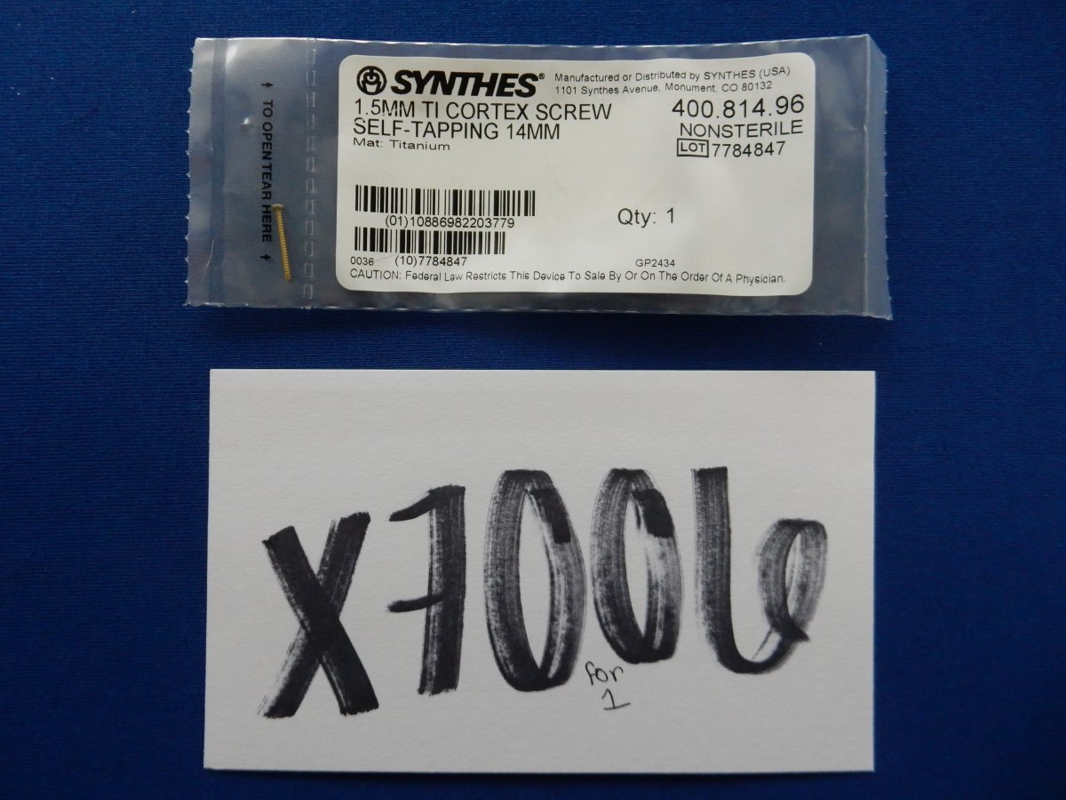 Synthes 400.814.96 1.5mm TI Cortex Screw Self-Tapping 14mm