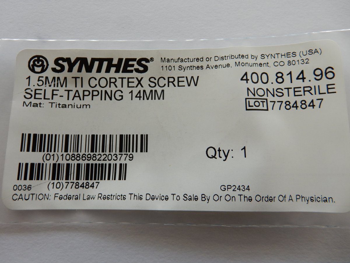 Synthes 400.814.96 1.5mm TI Cortex Screw Self-Tapping 14mm - Image 3