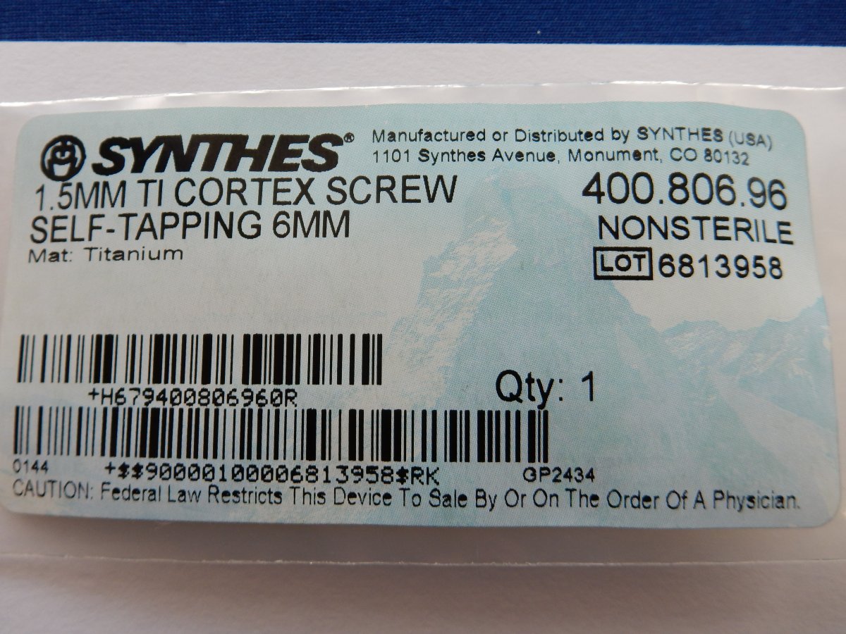 Synthes 400.806.96 1.5mm TI Cortex Screw Self-Tapping 6mm - Image 3