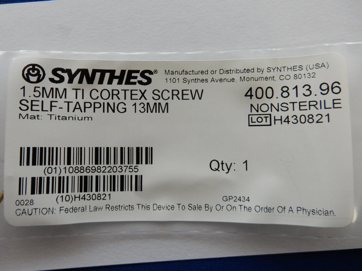 Synthes 400.813.96 1.5mm TI Cortex Screw Self-Tapping 13mm - Image 3
