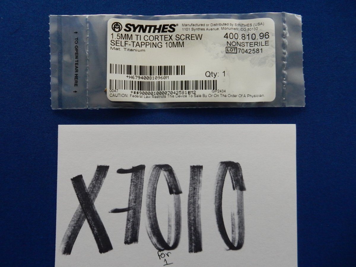Synthes 400.810.96 1.5mm TI Cortex Screw Self-Tapping 10mm