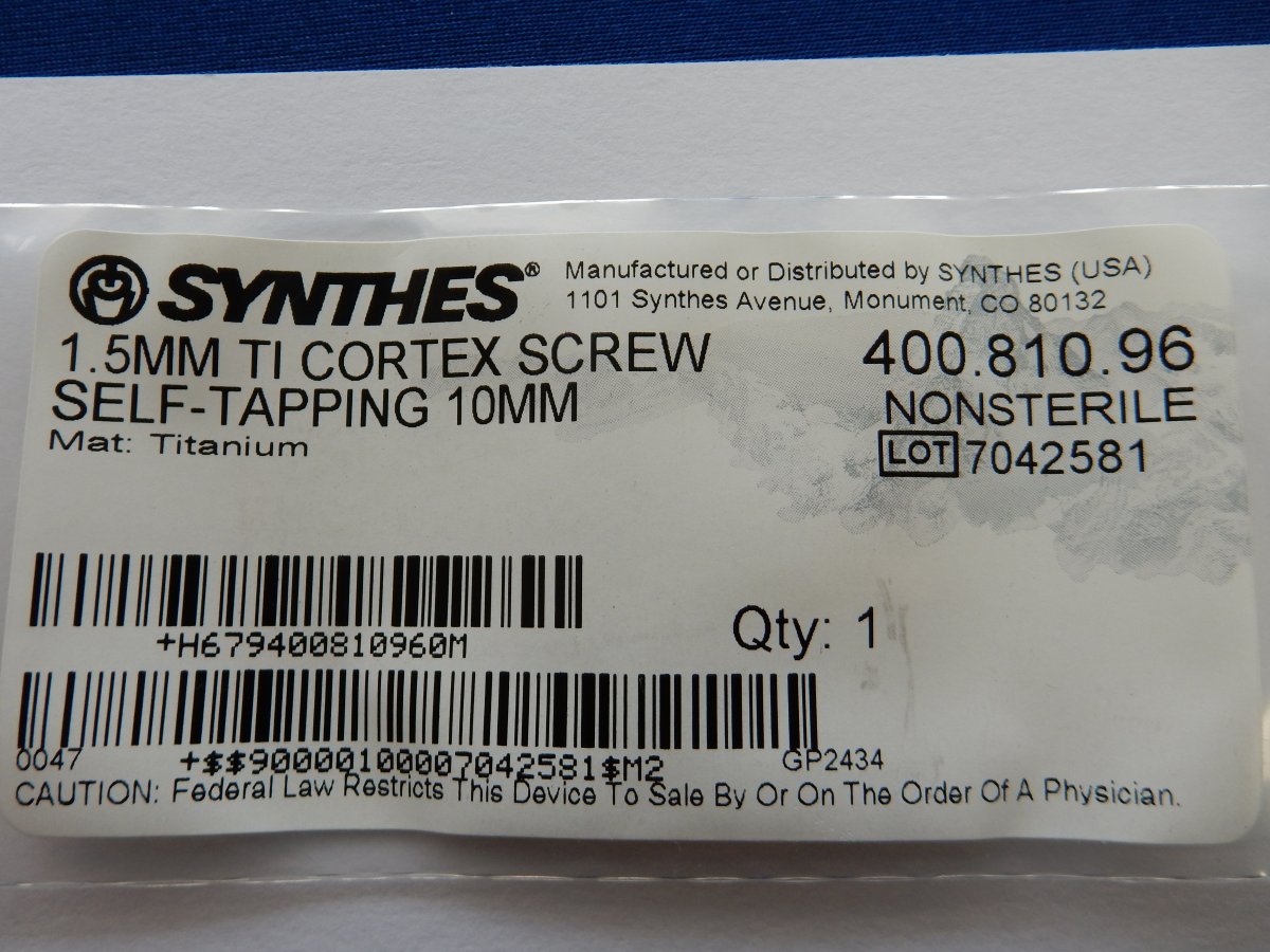 Synthes 400.810.96 1.5mm TI Cortex Screw Self-Tapping 10mm - Image 3
