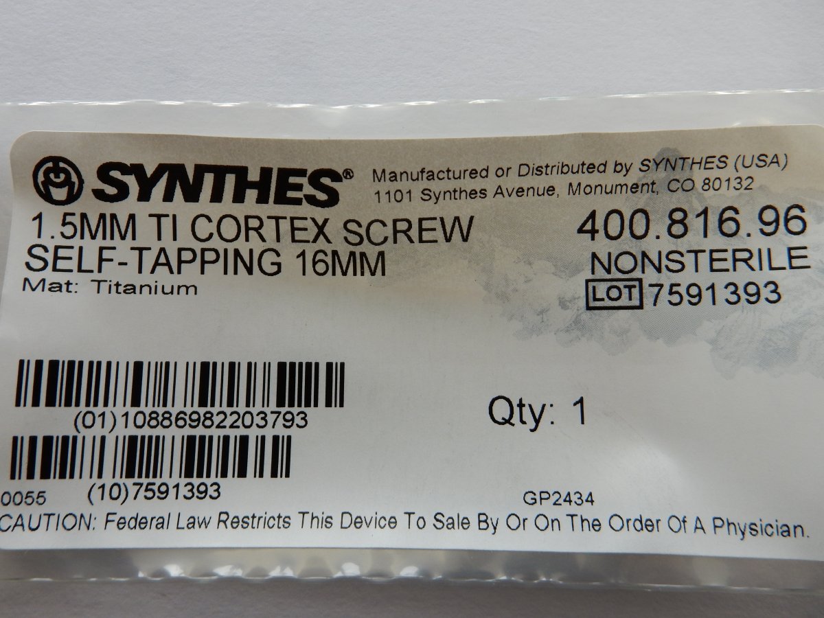 Synthes 400.816.96 1.5mm TI Cortex Screw Self-Tapping 16mm - Image 3