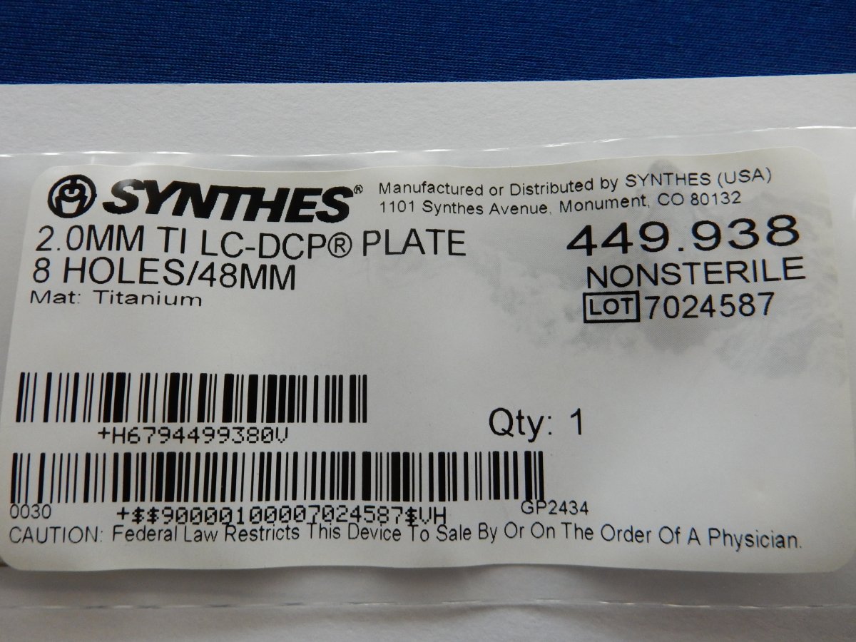 Synthes 449.938 2.0mm TI LC-DCP Plate 8 Holes/48mm - Image 3