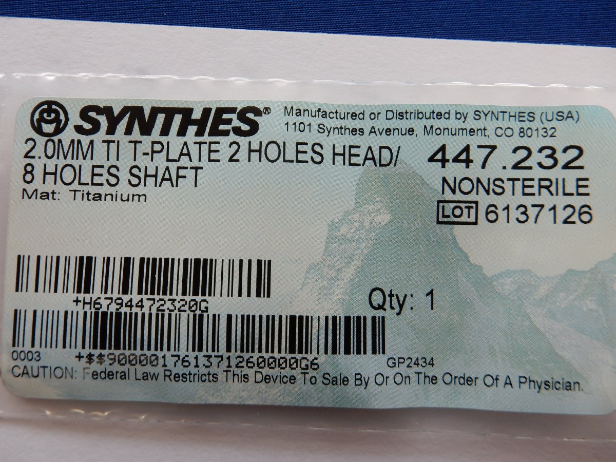Synthes 447.232 2.0mm TI T-Plate 2 Holes Head/8 Holes Shaft - Image 3
