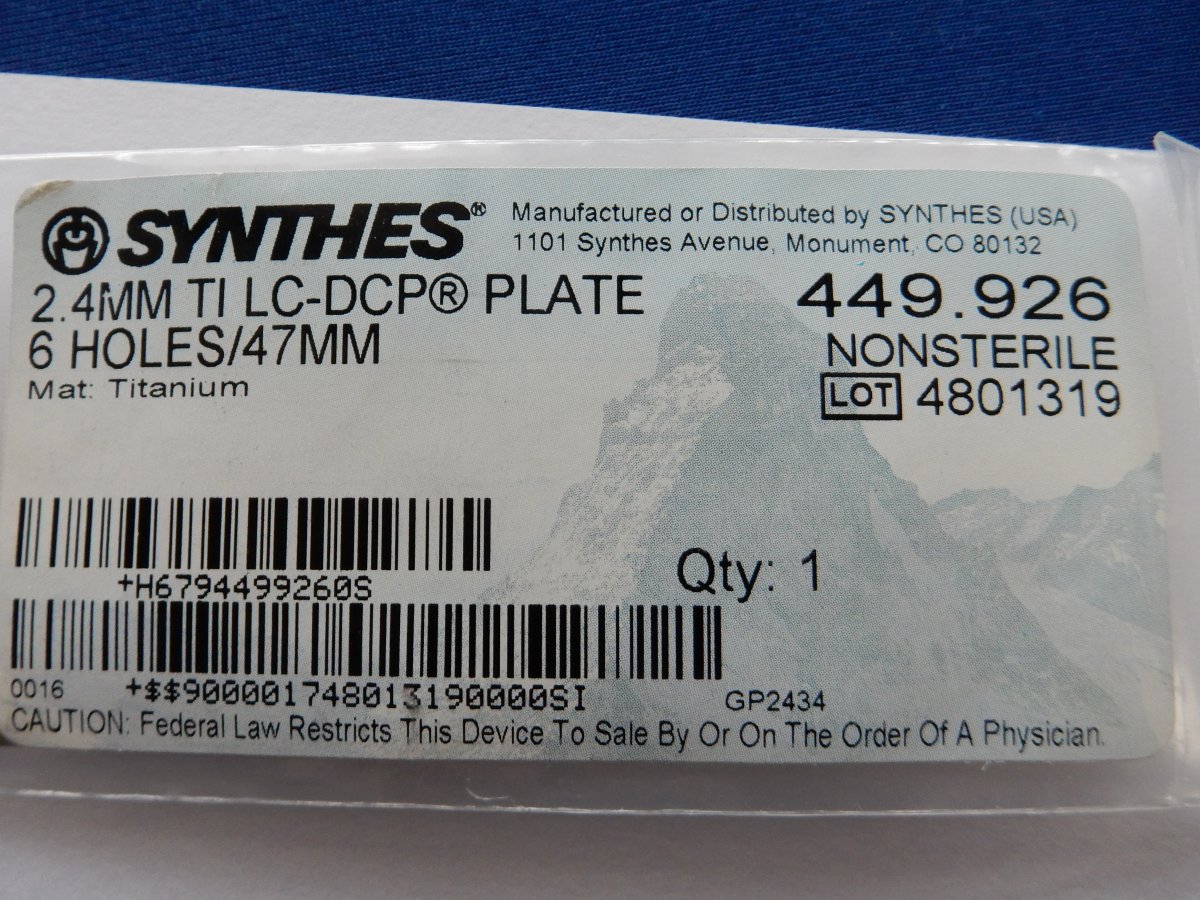 Synthes 449.926 2.4mm TI LC-DCP Plate 6 Holes/47mm - Image 3