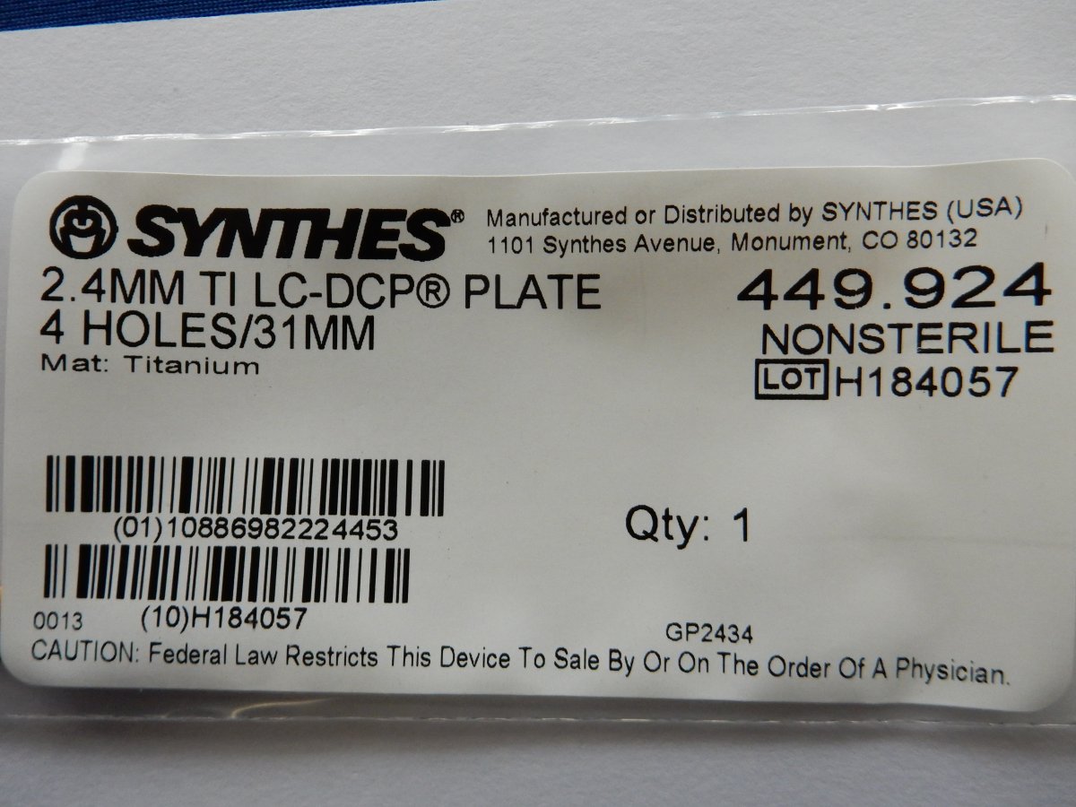 Synthes 449.924 2.4mm TI LC-DCP Plate 4 Holes/31mm - Image 3