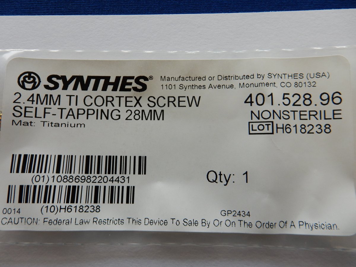 Synthes 401.528.96 2.4mm TI Cortex Screw Self-Tapping 28mm - Image 3