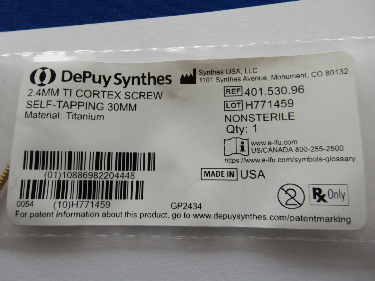 Synthes 401.530.96 2.4mm TI Cortex Screw Self-Tapping 30mm - Image 3