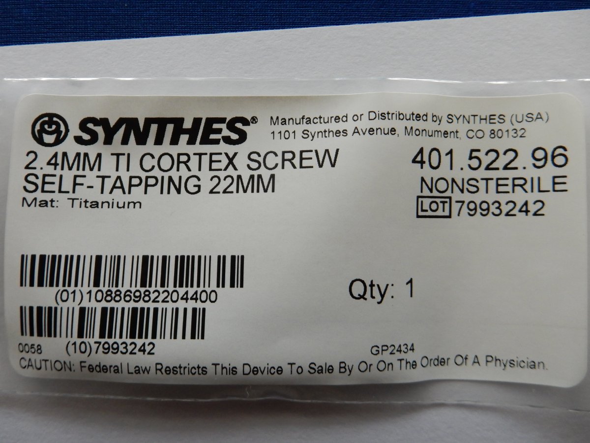 Synthes 401.522.96 2.4mm TI Cortex Screw Self-Tapping 22mm - Image 3