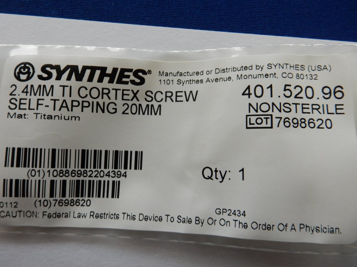 Synthes 401.520.96 2.4mm TI Cortex Screw Self-Tapping 20mm - Image 3