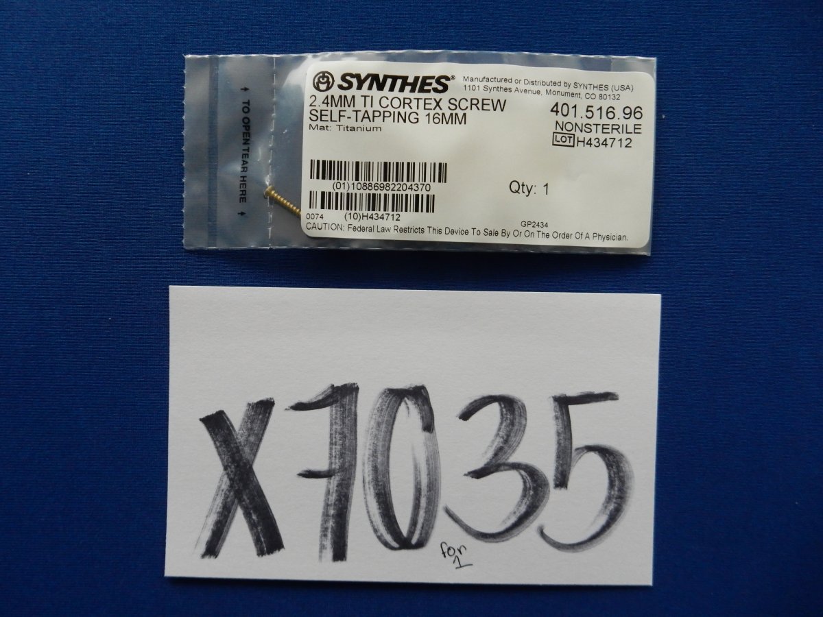 Synthes 401.516.96 2.4mm TI Cortex Screw Self-Tapping 16mm