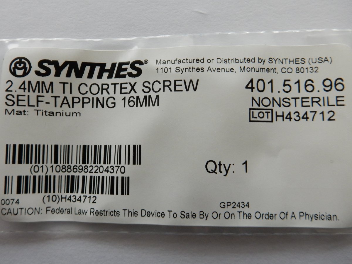 Synthes 401.516.96 2.4mm TI Cortex Screw Self-Tapping 16mm - Image 3