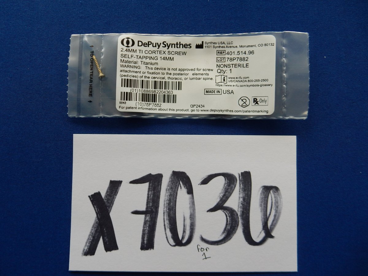 Synthes 401.514.96 2.4mm TI Cortex Screw Self-Tapping 14mm