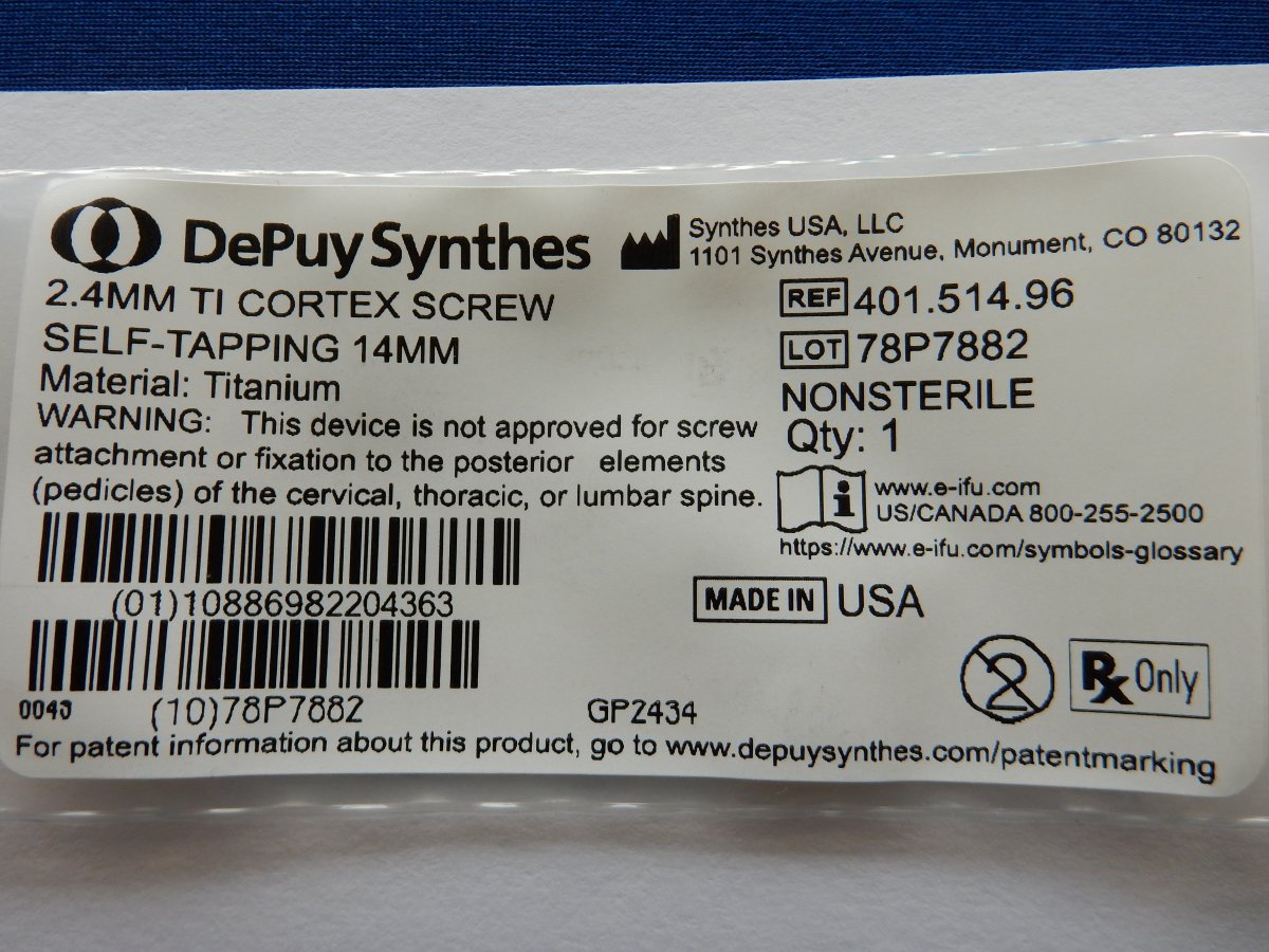 Synthes 401.514.96 2.4mm TI Cortex Screw Self-Tapping 14mm - Image 3