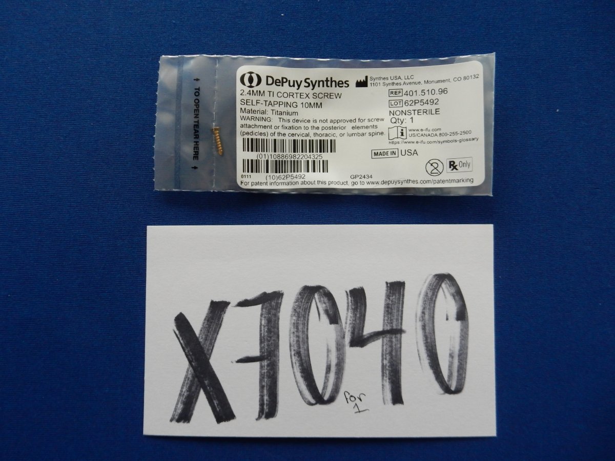 Synthes 401.510.96 2.4mm TI Cortex Screw Self-Tapping 10mm