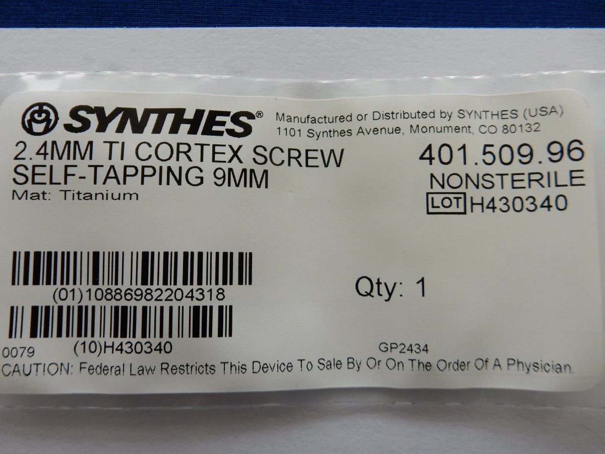 Synthes 401.509.96 2.4mm TI Cortex Screw Self-Tapping 9mm - Image 3