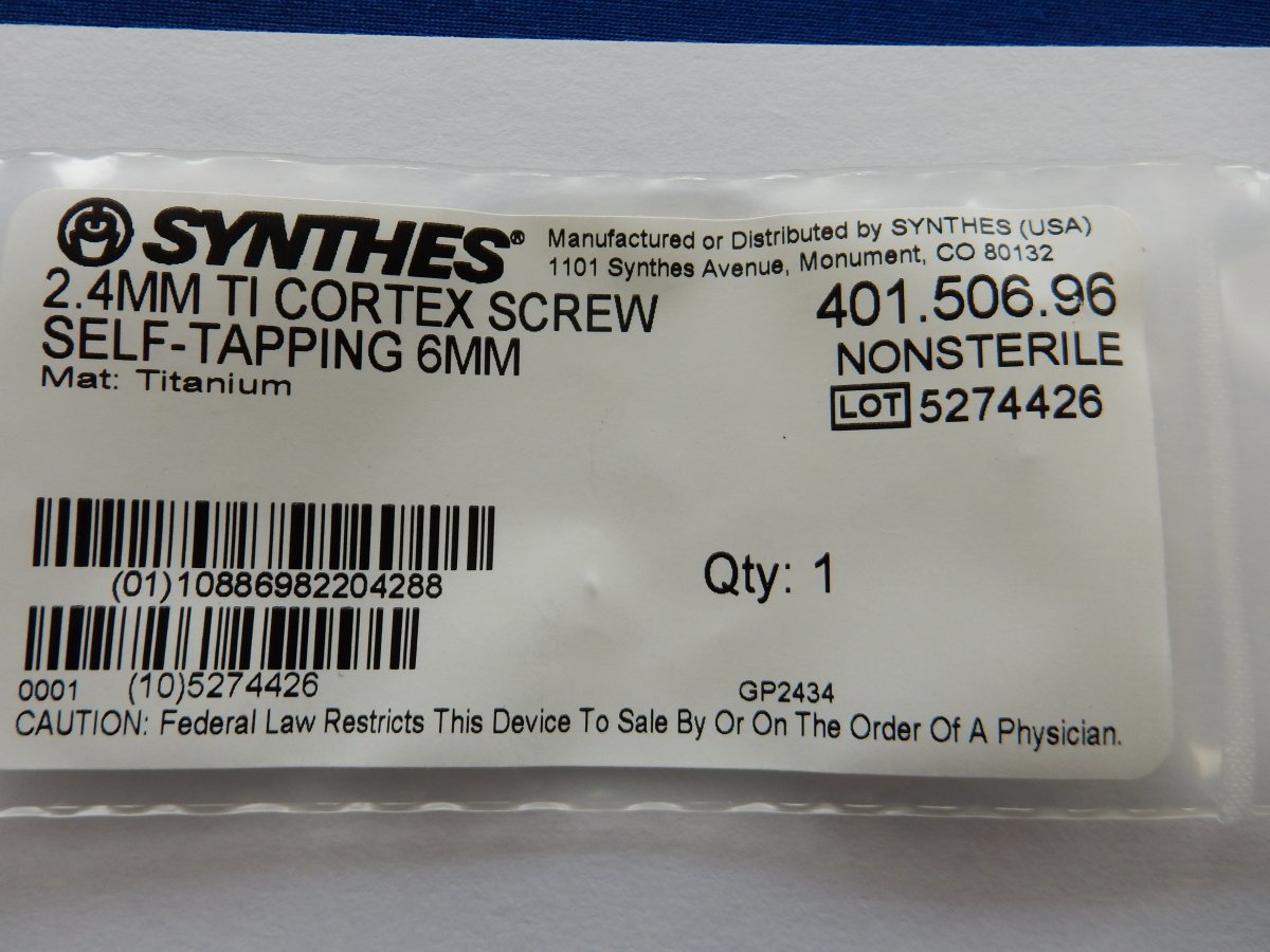 Synthes 401.506.96 2.4mm TI Cortex Screw Self-Tapping 6mm - Image 3