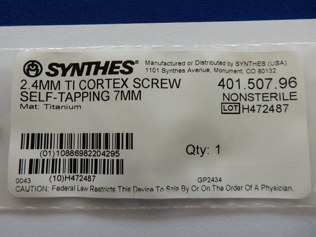 Synthes 401.507.96 2.4mm TI Cortex Screw Self-Tapping 7mm - Image 3