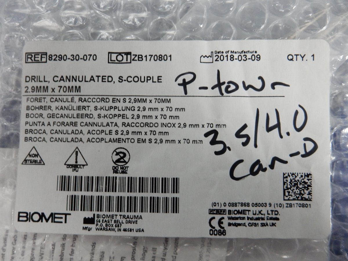 Biomet 8290-30-070 Cannulated S-Couple Drill 2.9mm x 70mm Lot of 3 *NEW* - Image 5
