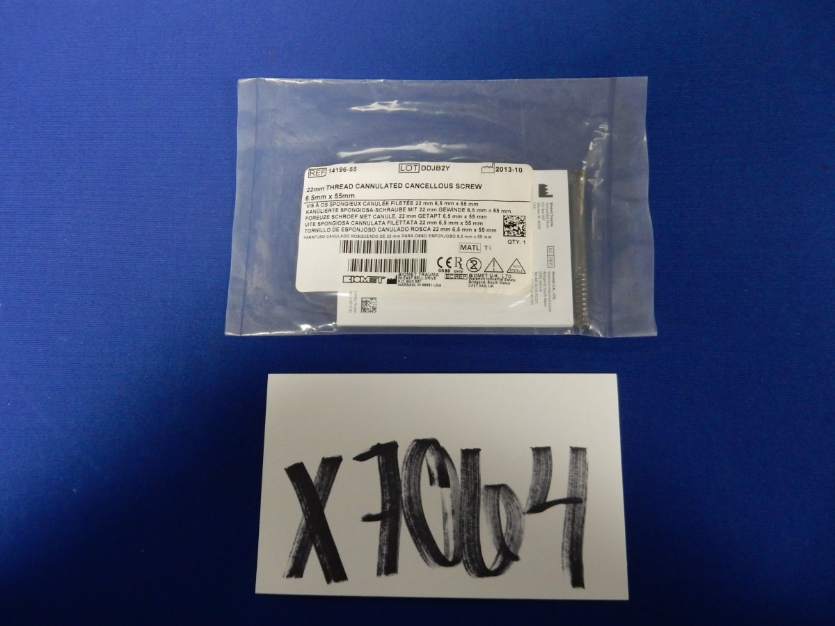 Biomet 14196-55 22mm Thread Cannulated Cancellous Screw 6.5mm x 55mm