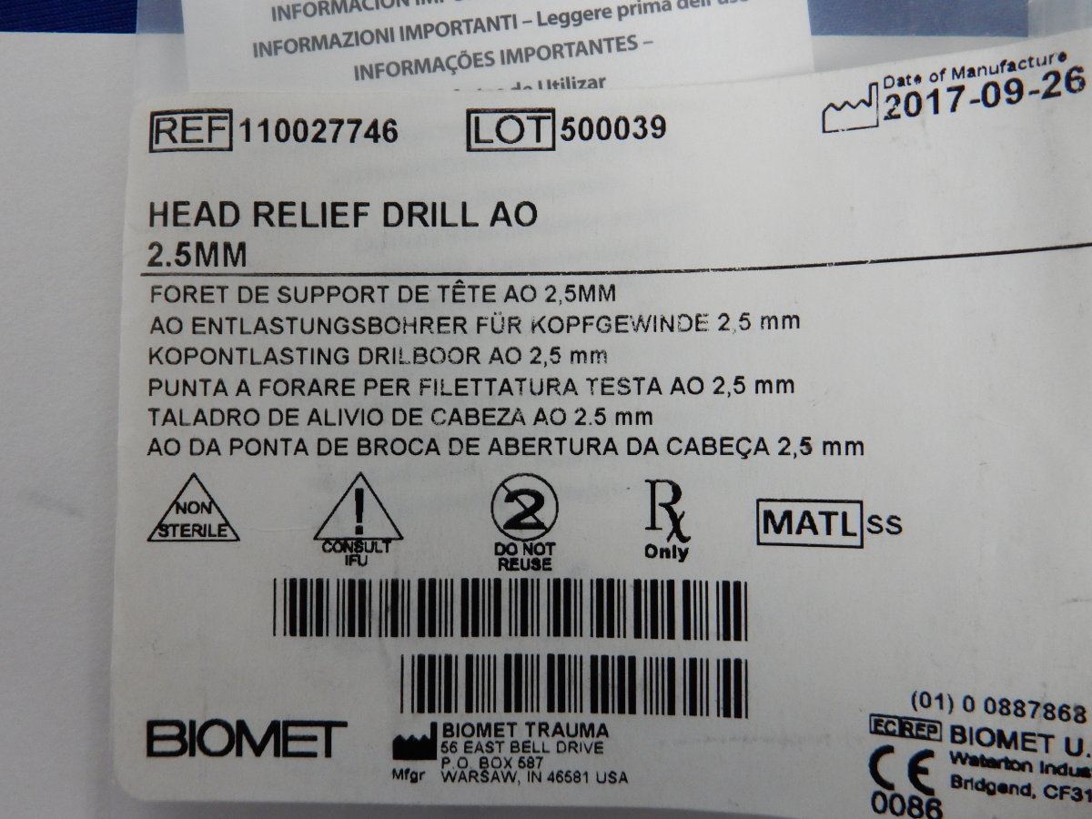 Biomet 110027746 Head Relief Drill AO 2.5mm - Image 2