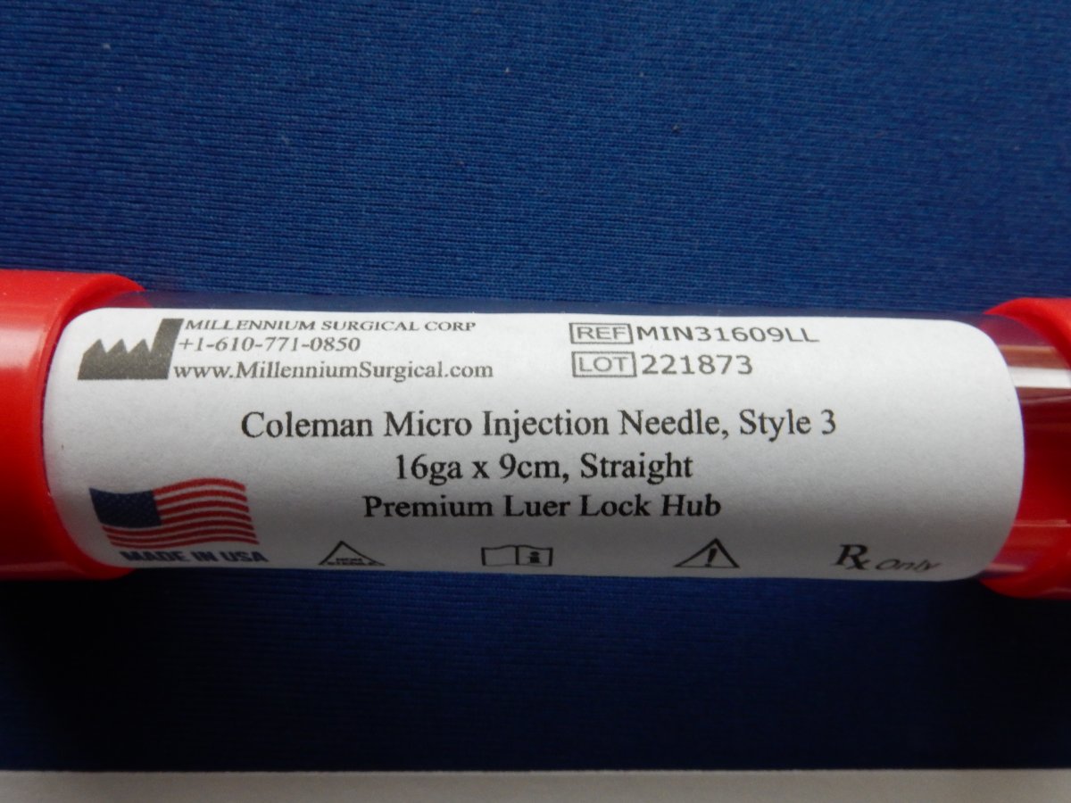 Millennium MIN11609LL Coleman Micro Injection Needle Style 1 16ga x 9cm Leur Lock - Image 2