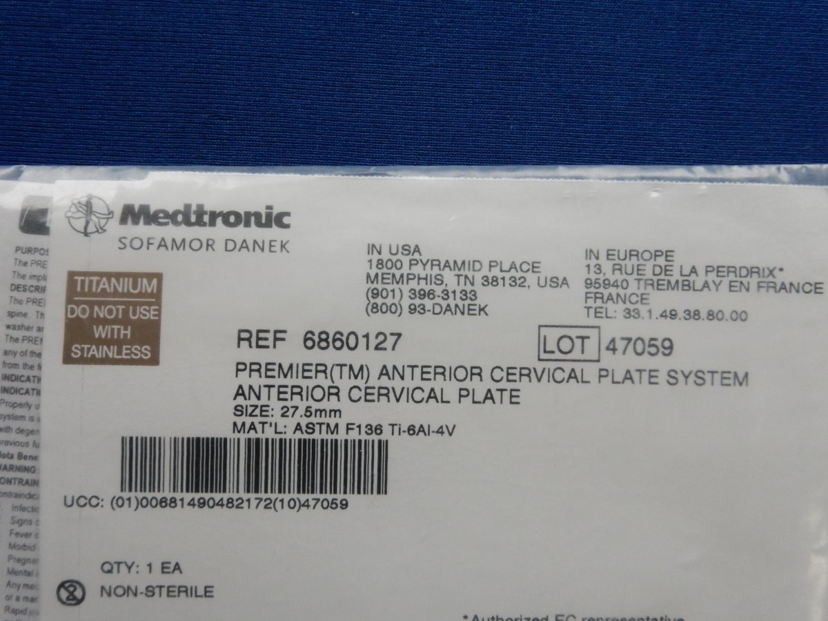Medtronic 6860127 Premier Anterior Cervical Plate 27.5mm Titanium - Image 2