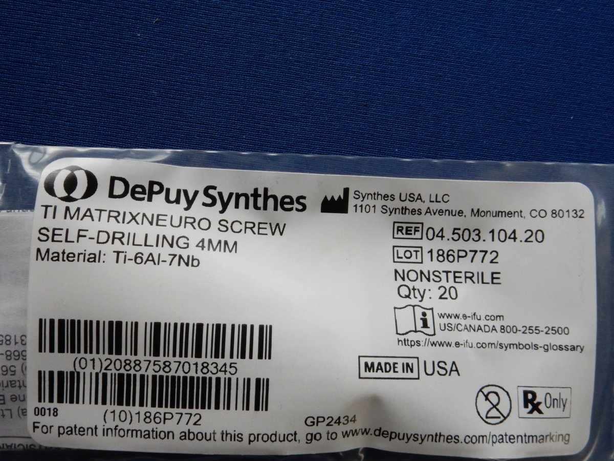 Synthes 04.503.104.20 Ti Matrix Neuro Screw Self-Drilling 4mm - Image 3