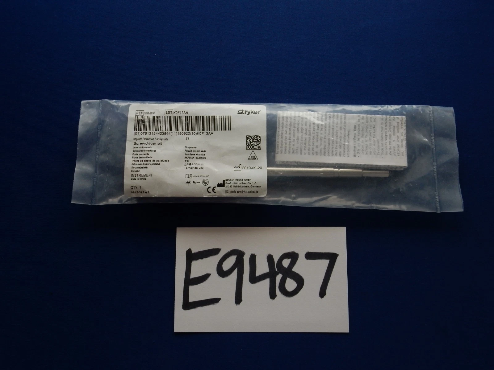 Stryker 1806-6118 Extraction Set T8 Screwdriver Bit