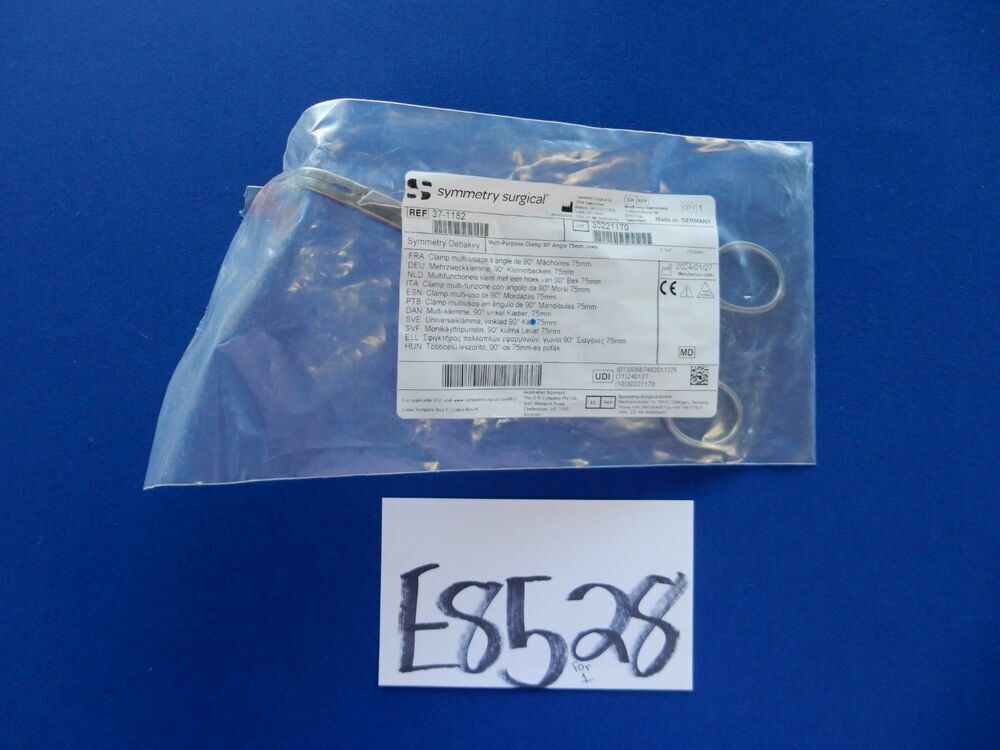 **NEW** Symmetry 37-1182 DeBakey 30 Degree Angled Multi Purpose Clamp 75mm Jaws