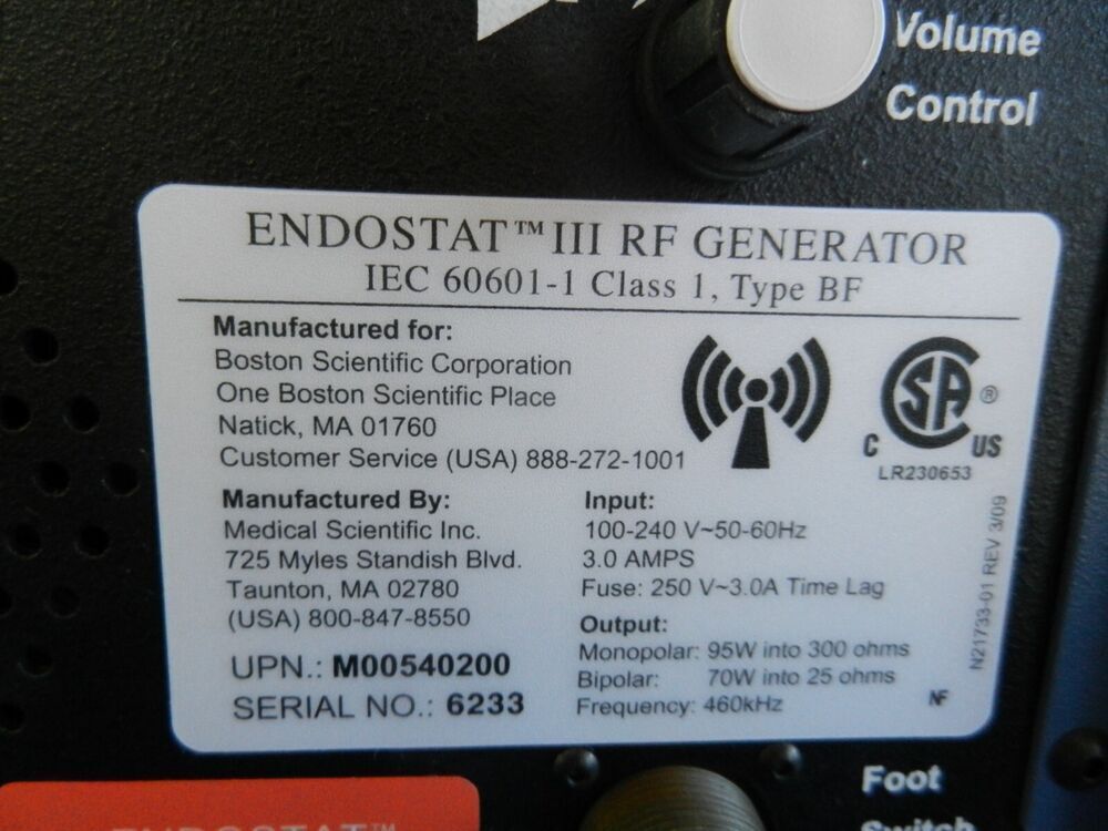 F202 Endostat III RF Generator w/ Footswitch and Operation Manual - Image 10